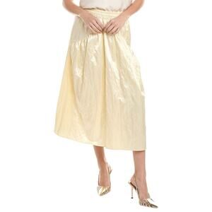 Vince Smocked Lined Skirt Women's 10 Beige Cotton Elastic Waist NWT $425